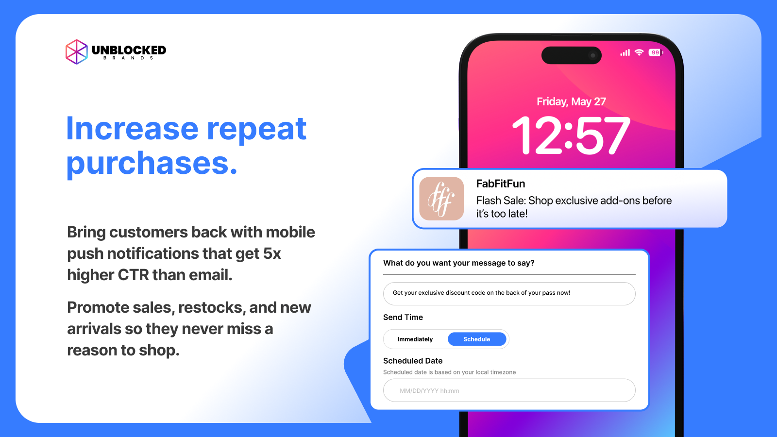 Mobile push notification scheduling interface for sales
