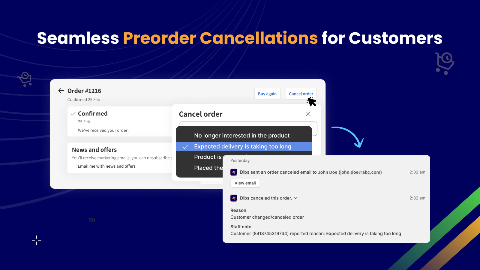 Cancel order feature in the customer account portal