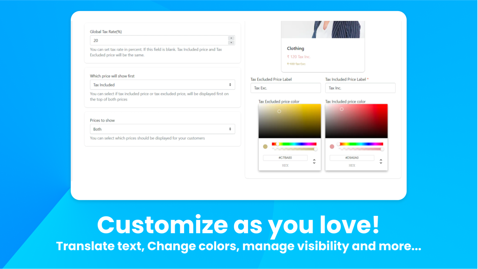 translate vat, change color code for price list