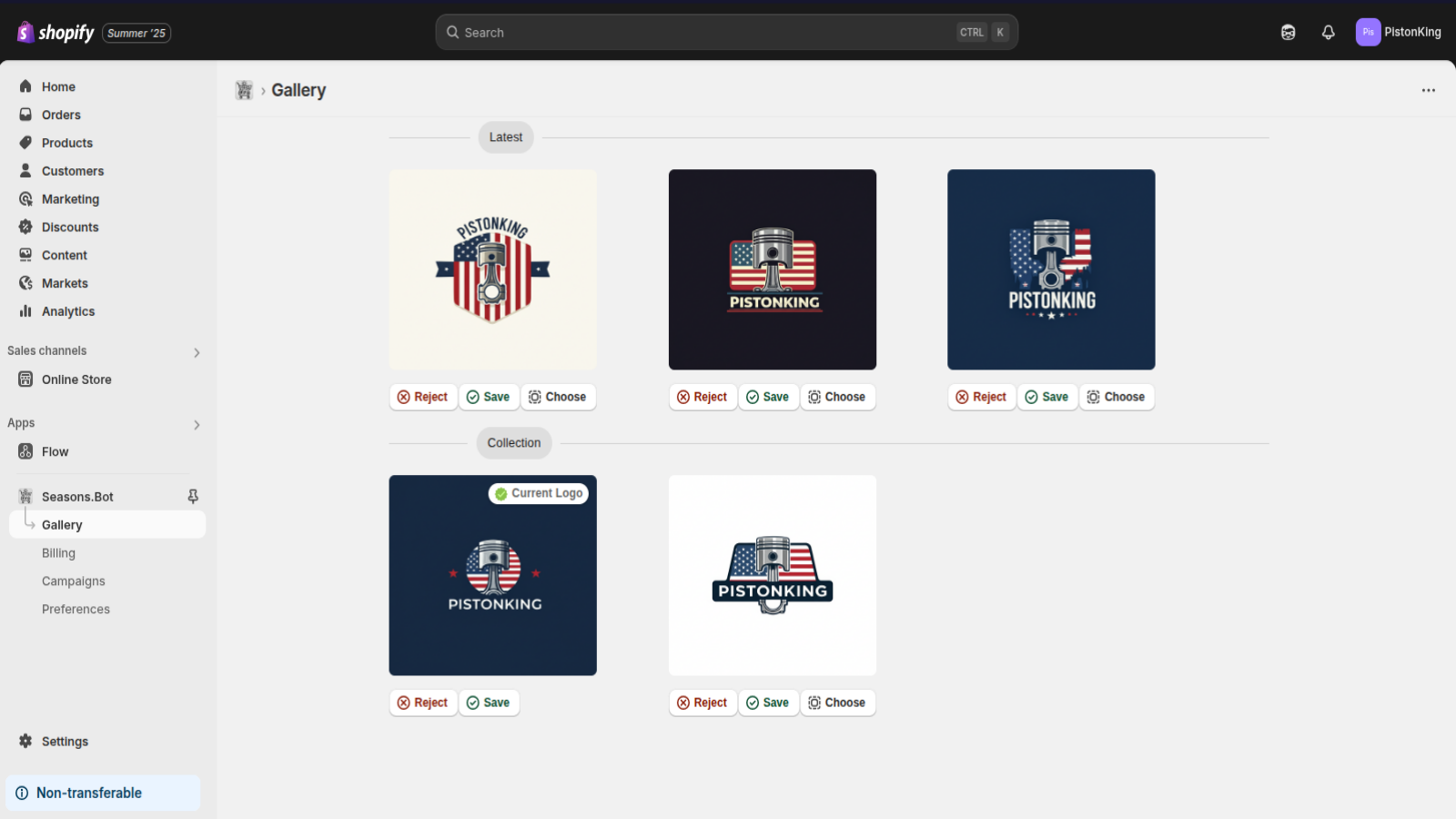 Logo proposals and saved images from past campaigns.