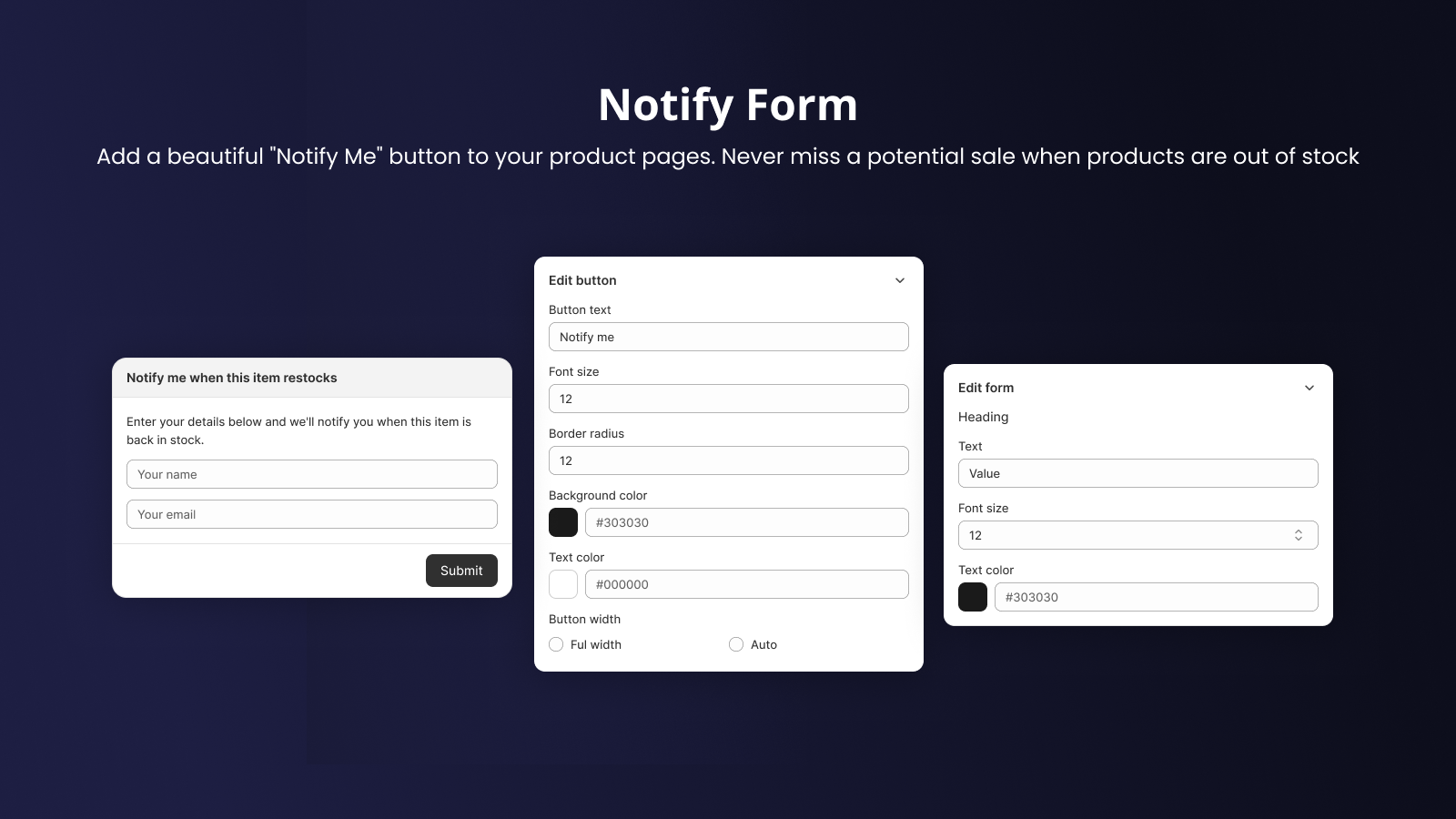Notify Form Customization