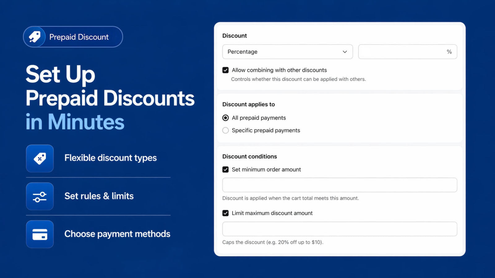 Configure prepaid discounts with rules and limits in Shopify