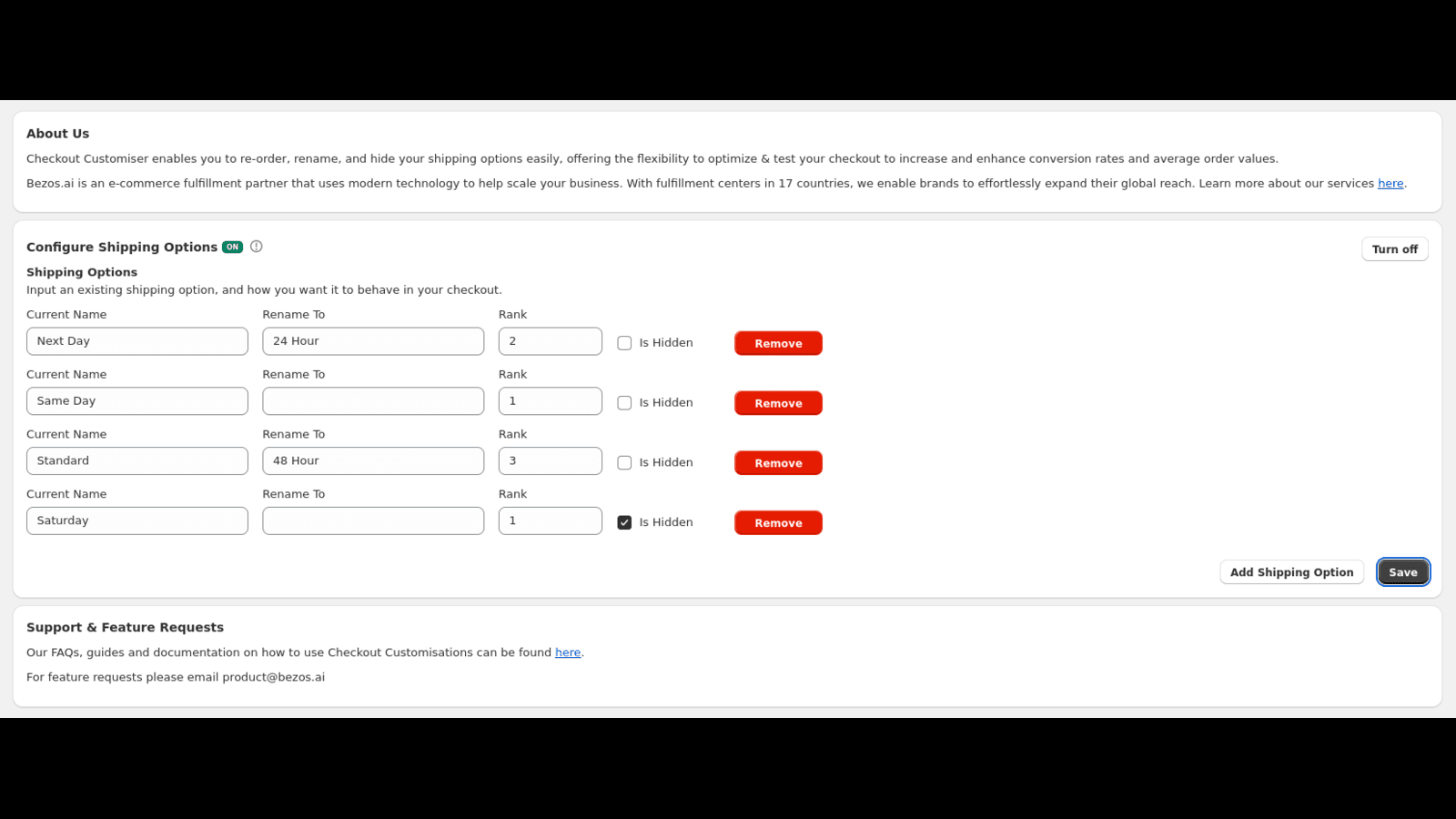 Bezos AI Checkout Customiser Configured