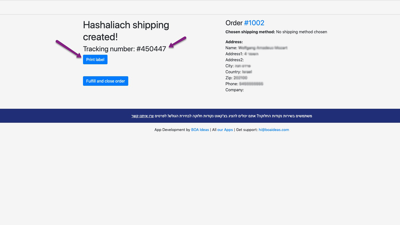 Mark the order as fulfilled and print tracking label