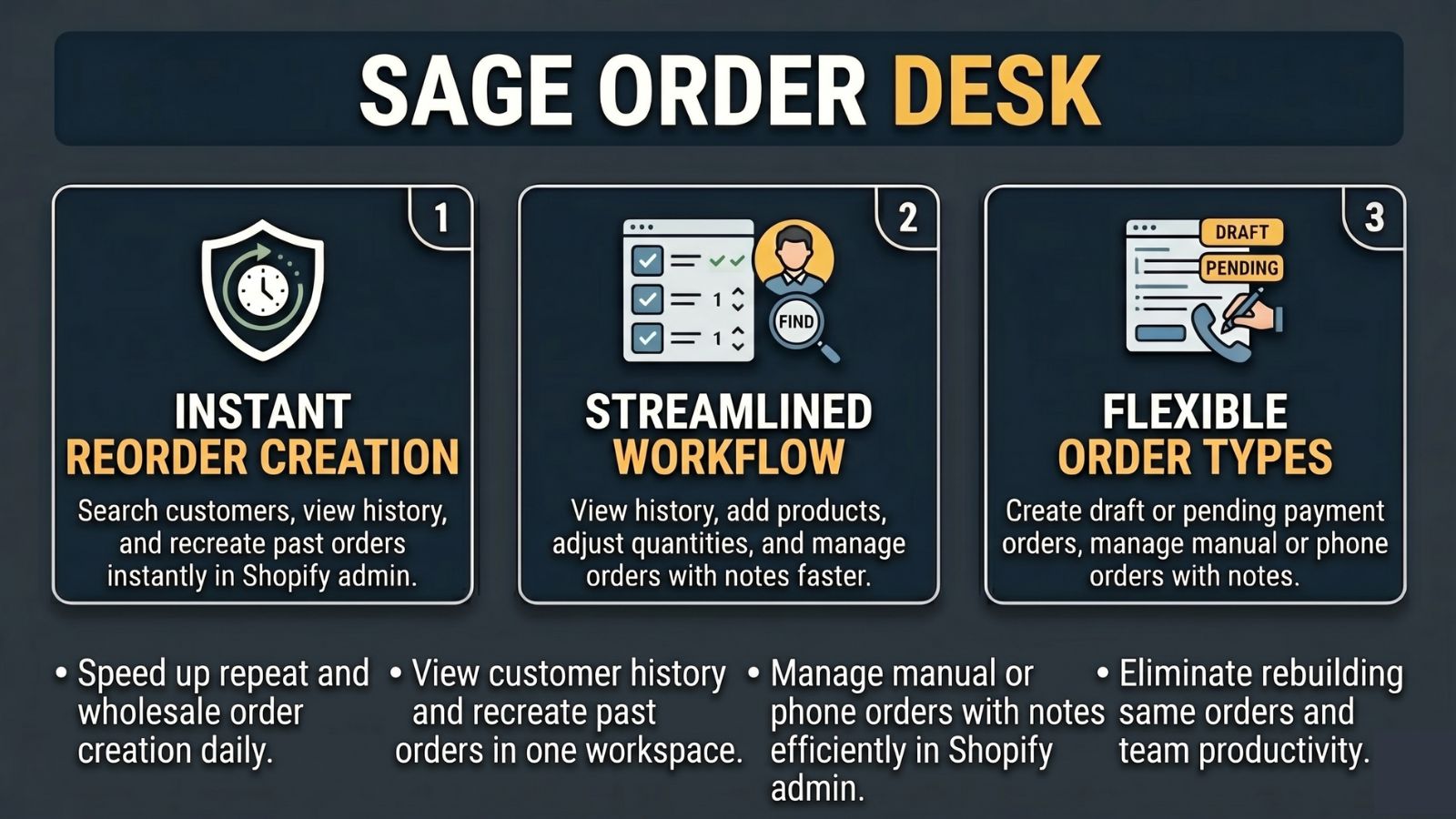 Manage repeat orders, customers, and drafts in one place.