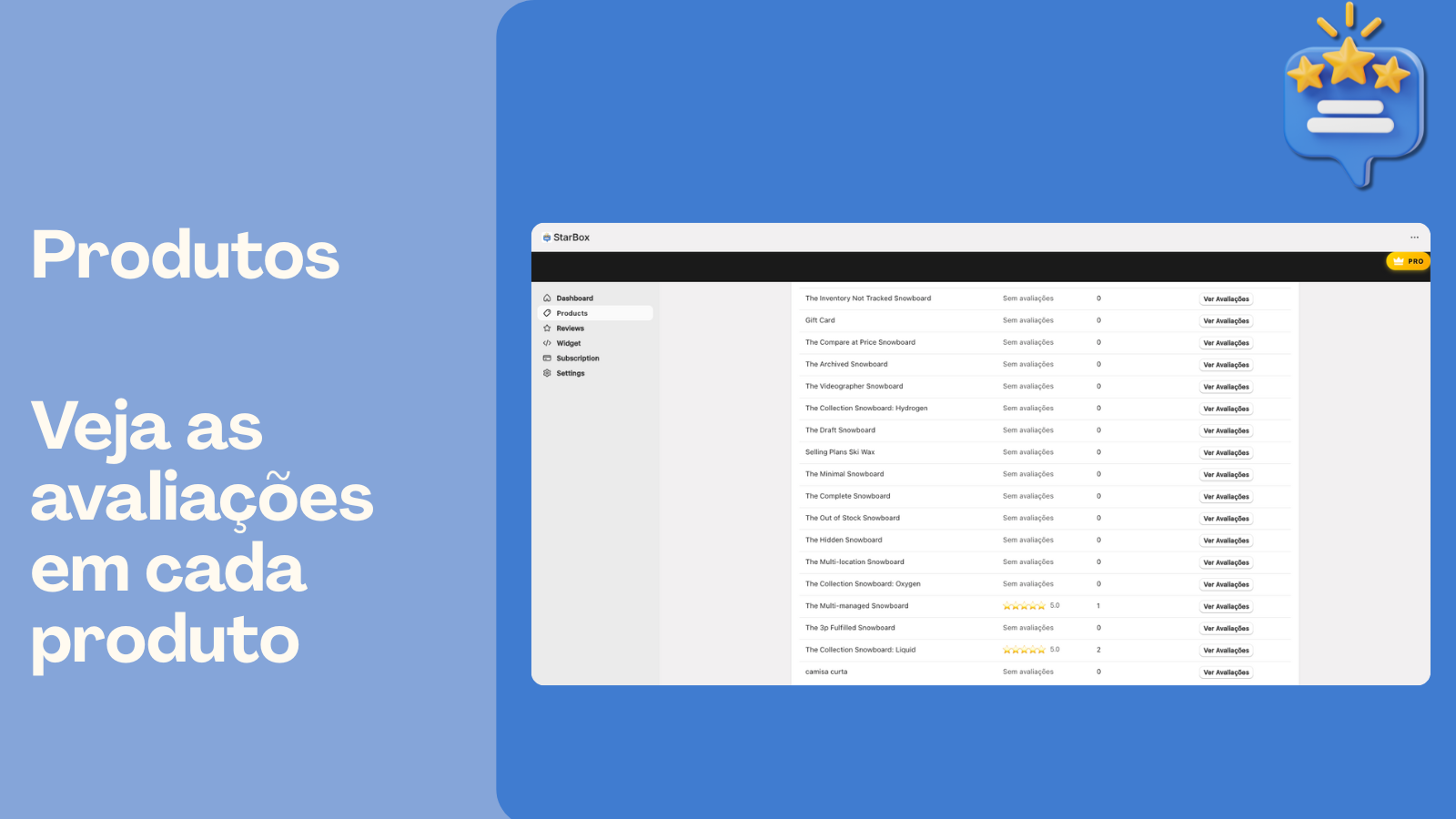 Painel de configurações do app para personalizar avaliações