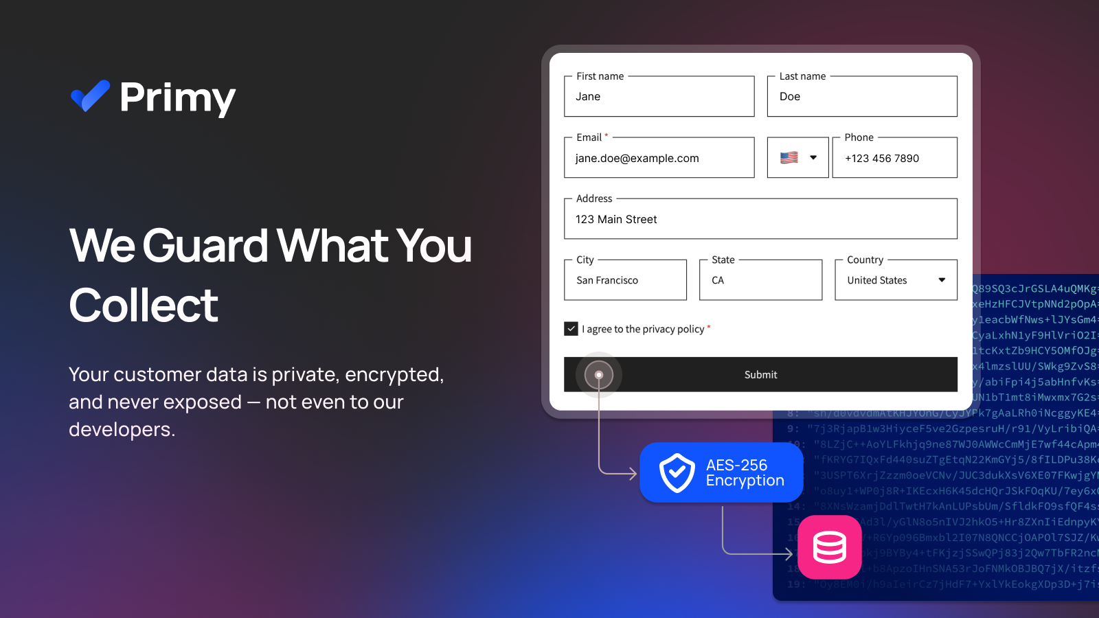 Your customer data is private, encrypted, and never exposed
