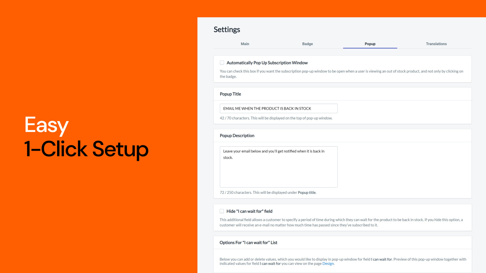 shopify back in stock notification settings
