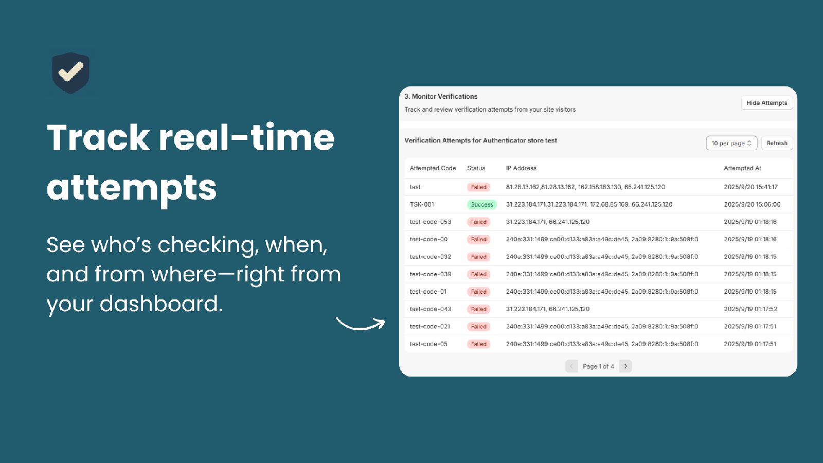 Monitor authenticity checks in real time