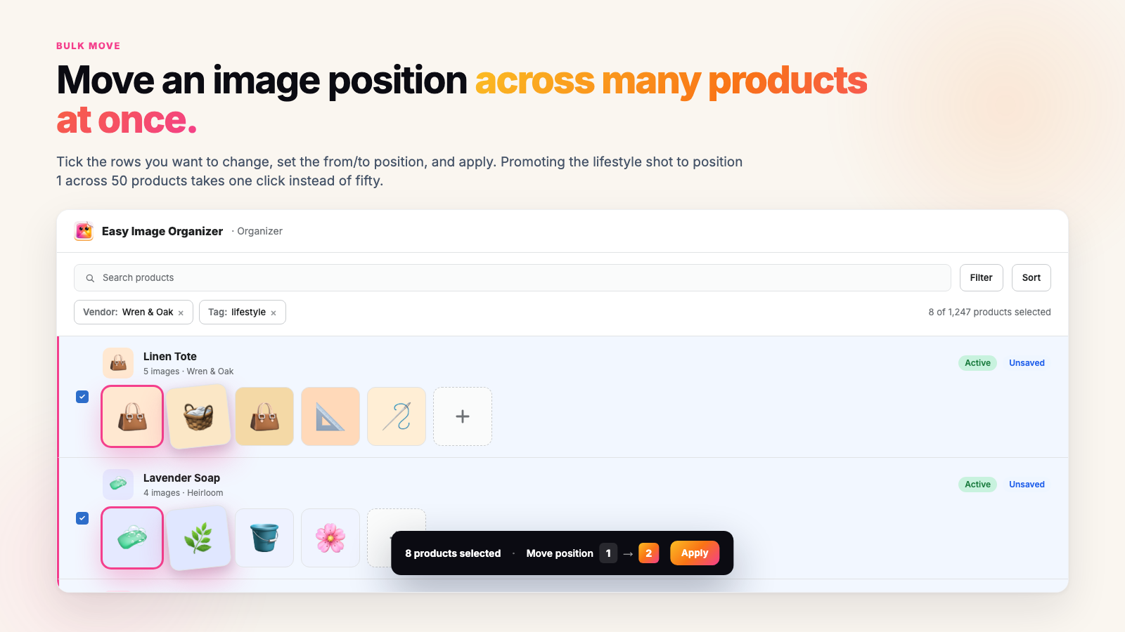 change position of mange product images as once shopify images