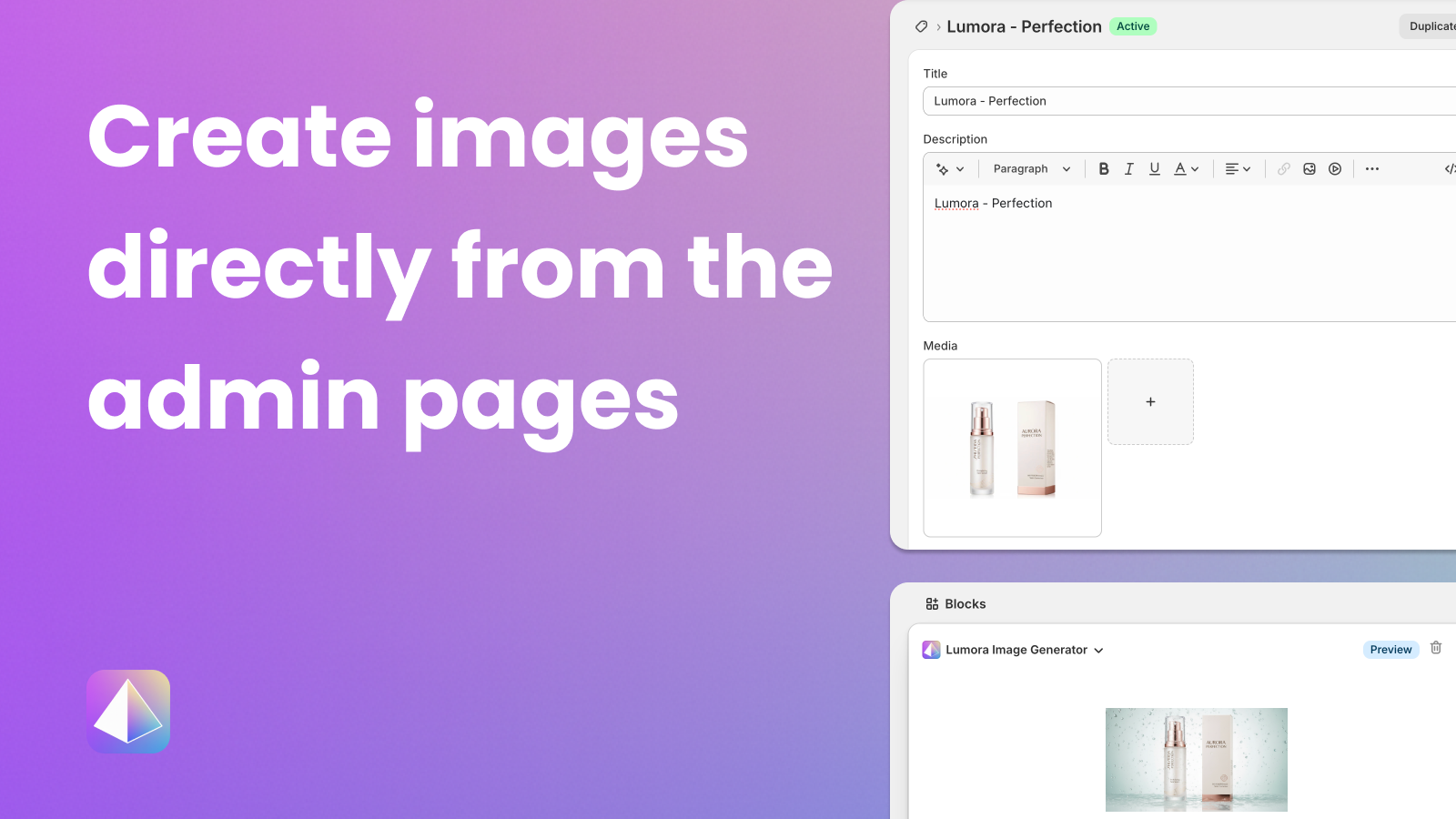 Create images directly from the admin pages