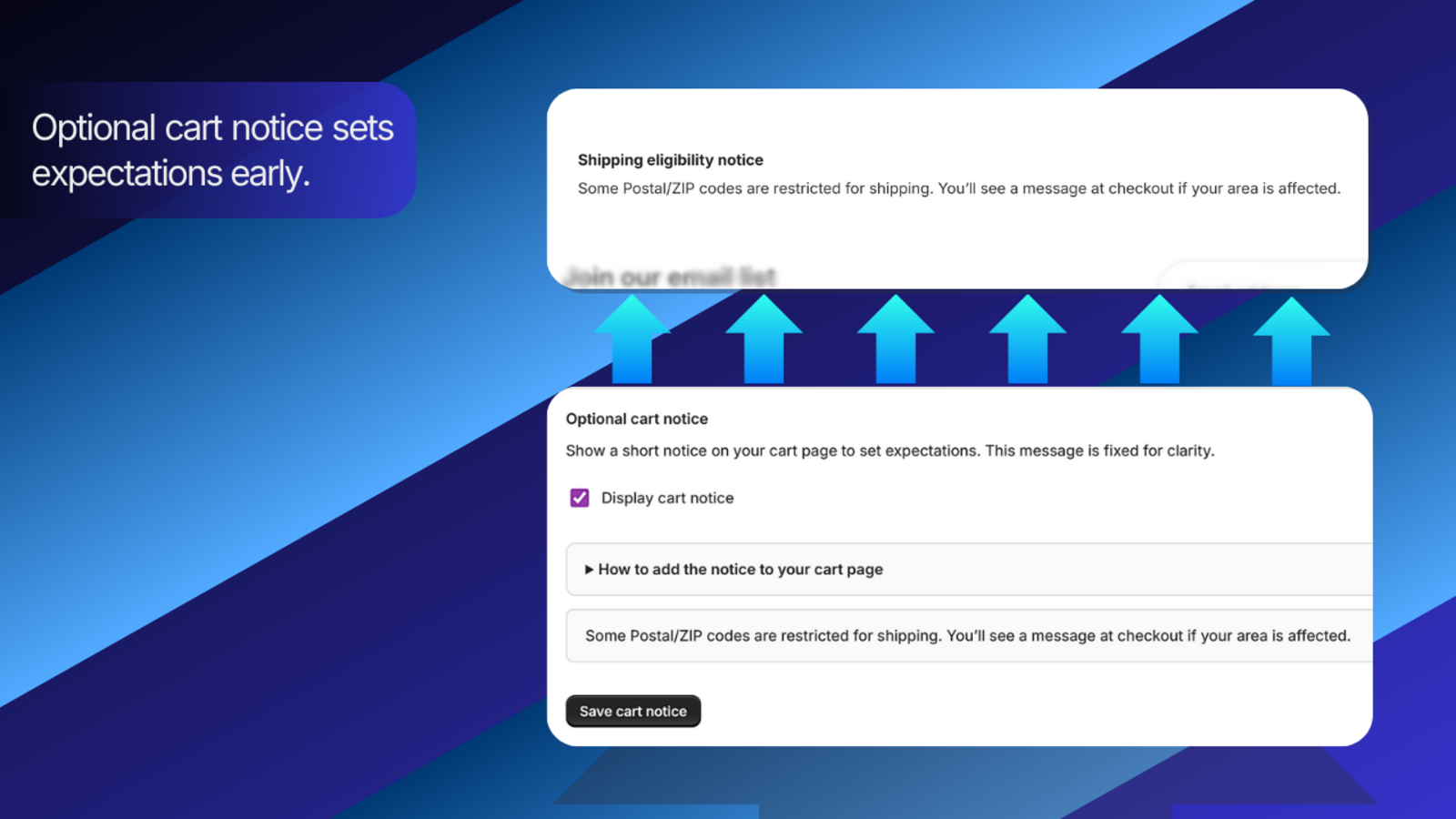 Cart notice shown in cart before checkout