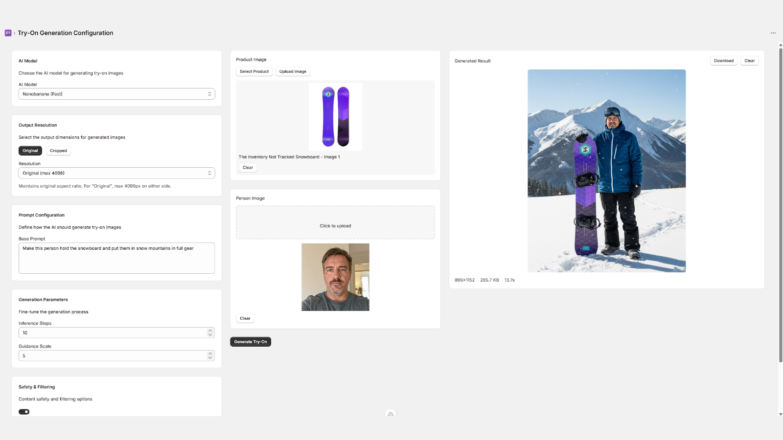 Tryon widget configuration page