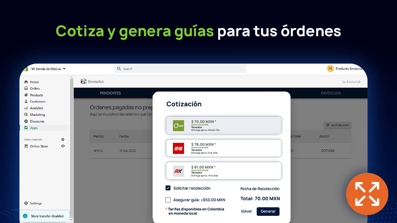 Cotiza y genera guías para tus órdenes