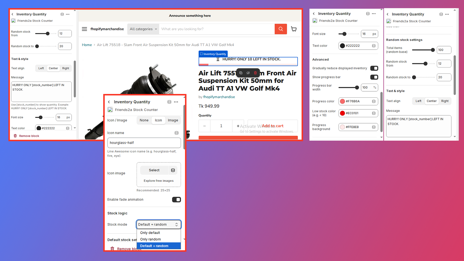 Inventory quantity message