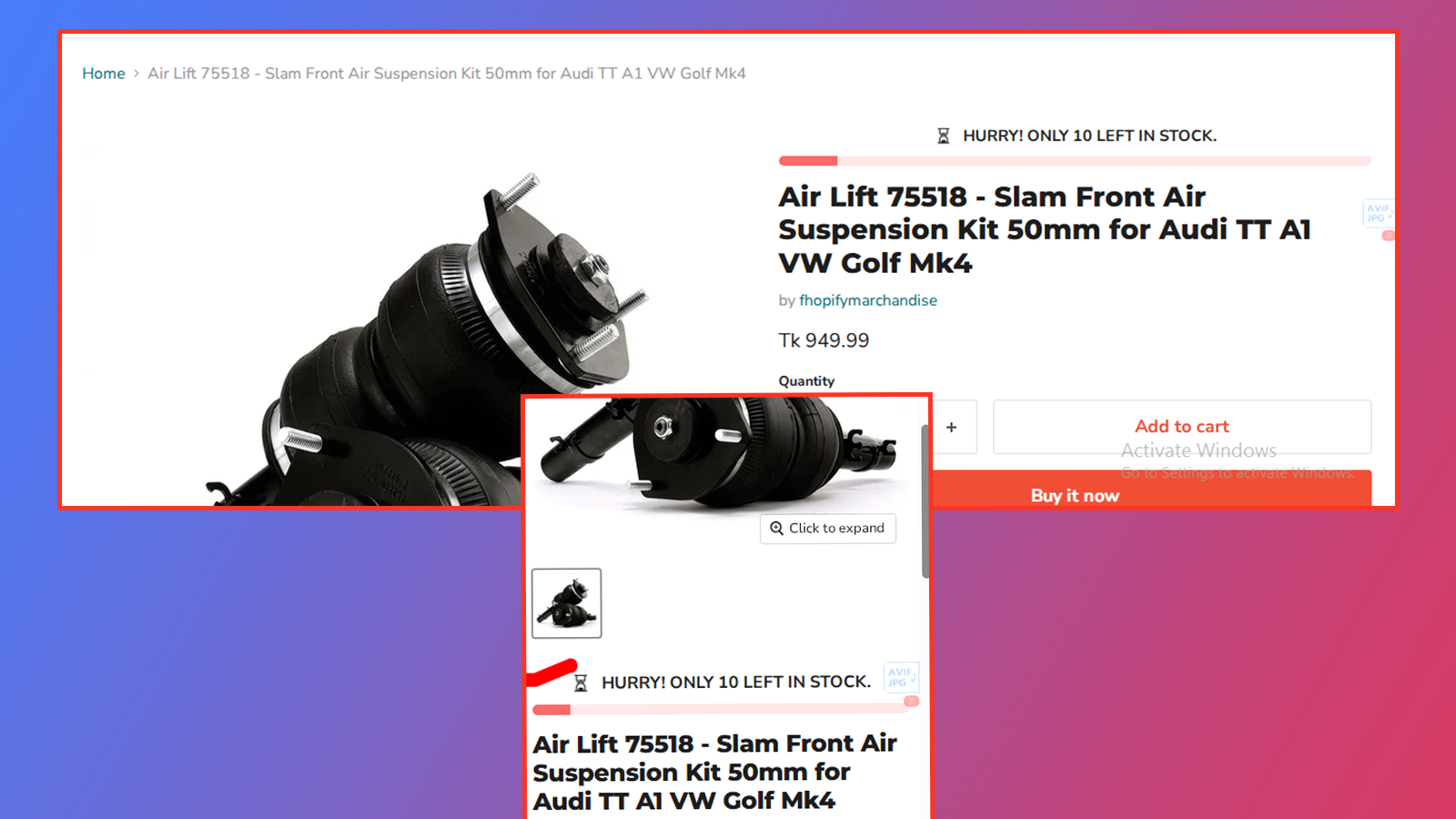 Product stock warning bar