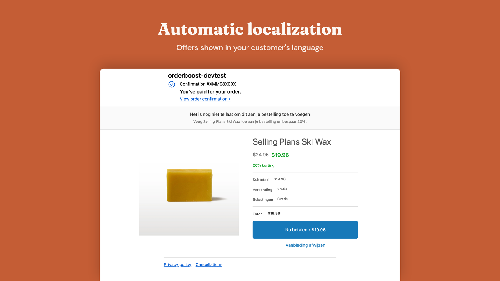 Upsell offers automatically shown in customer's language