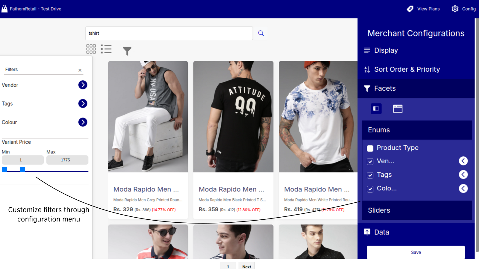 Quickly configure filters and search engine