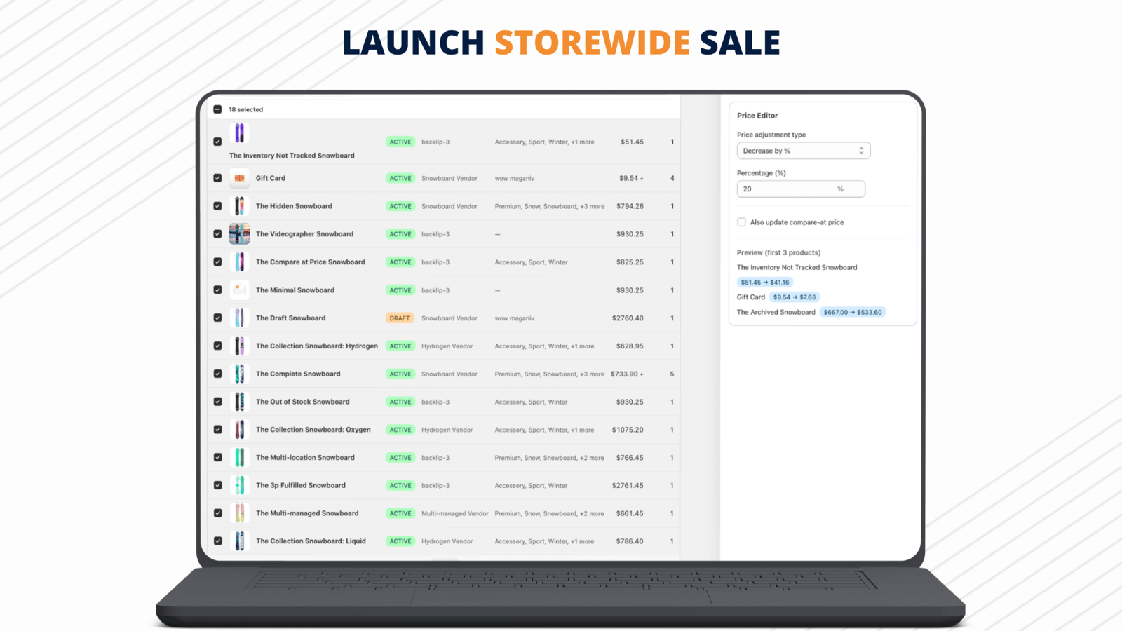 Bulk Product Edit - lauch storewide sale