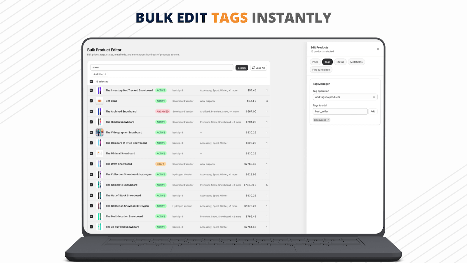 Bulk Product Edit - bulk edit tags instantly