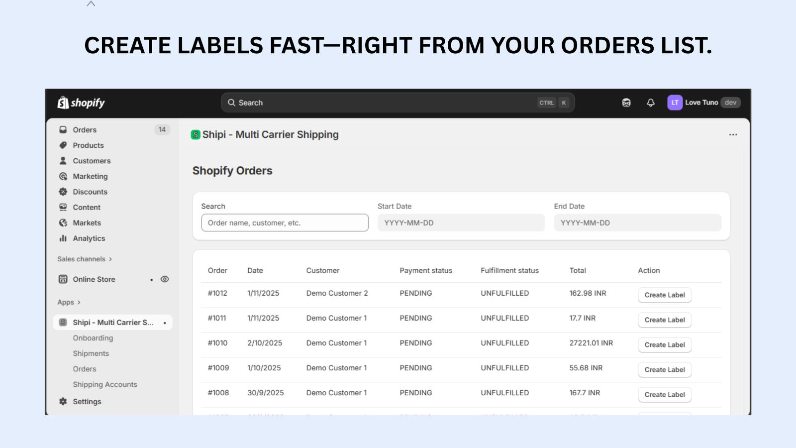 Create labels fast—right from your orders list.