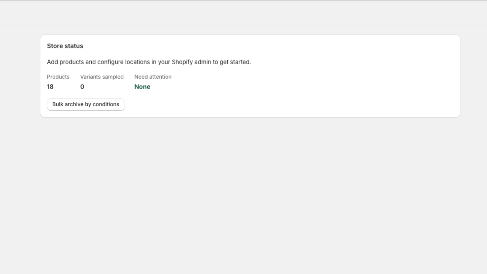 Initial page that shows a summary of products