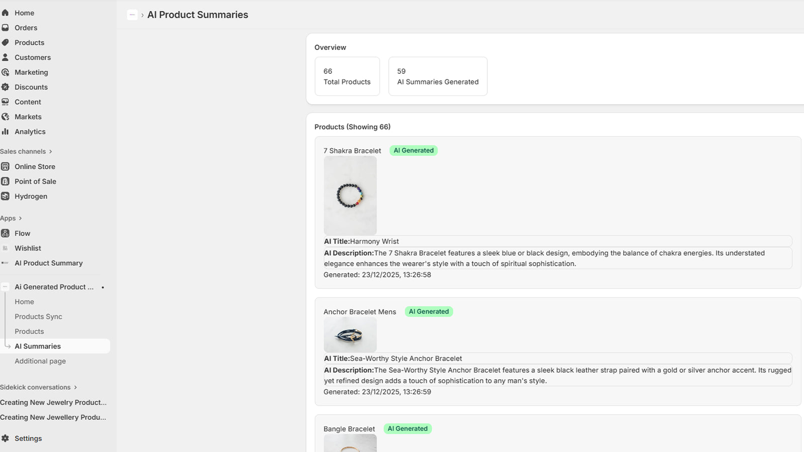AI generated product titles and descriptions in Shopify admin