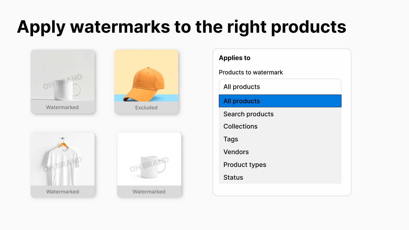 Choose products to watermark in Shopify using rules and filters