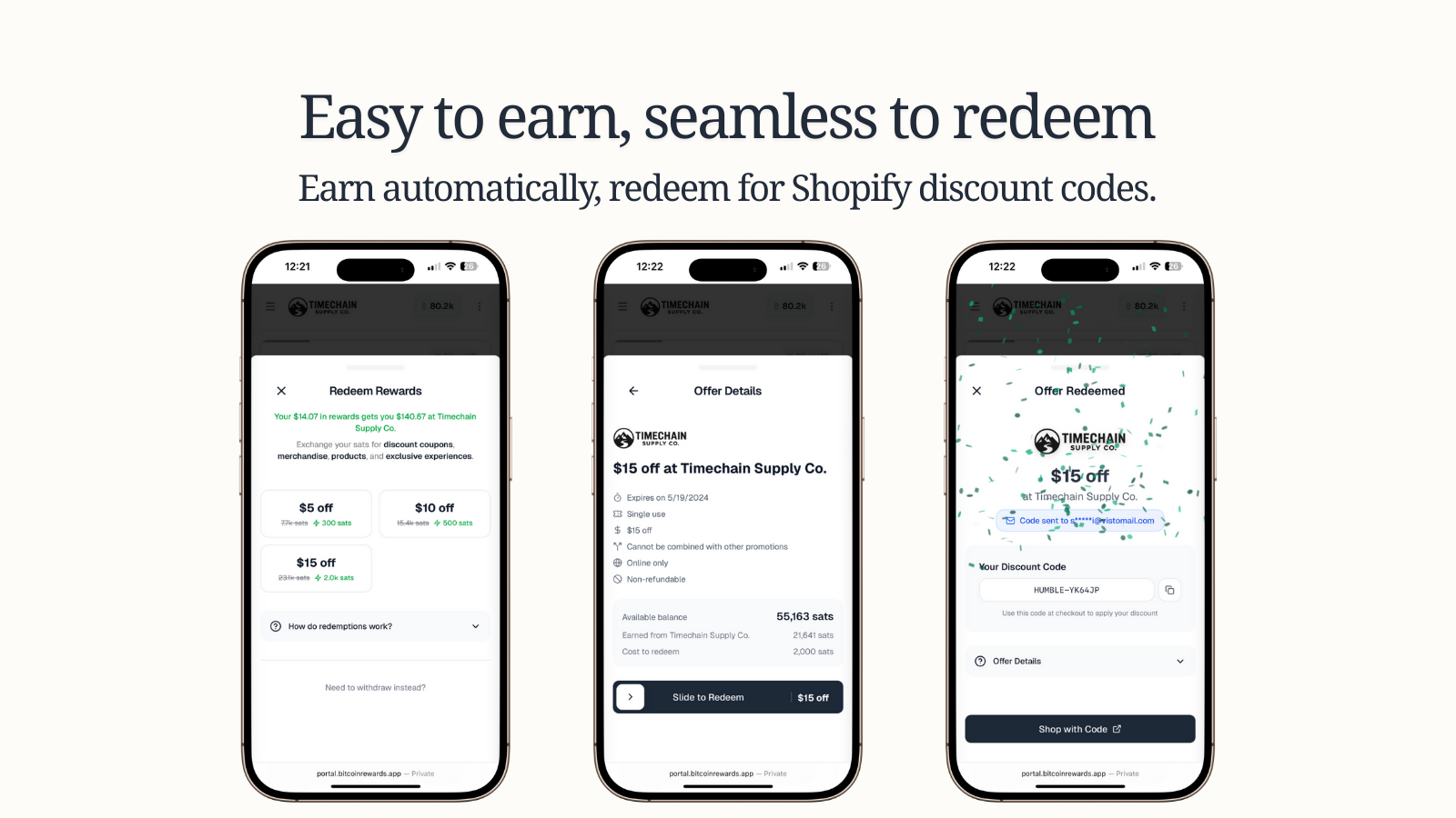 Mobile redemption flow showing how customers redeem rewards.
