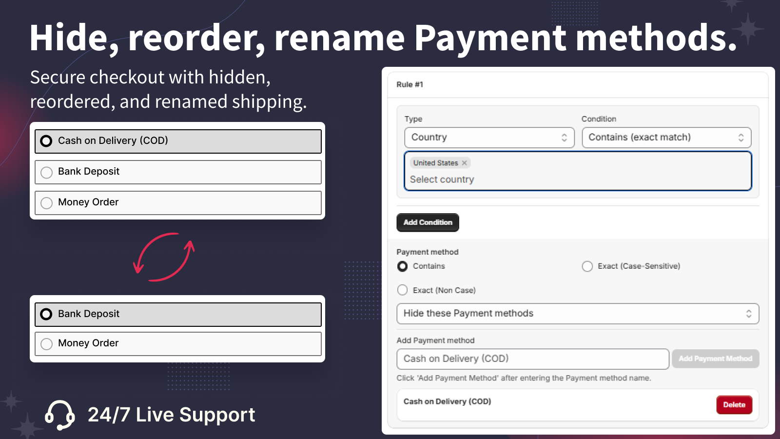 Easily reorder, hide, or rename payment methods to customize