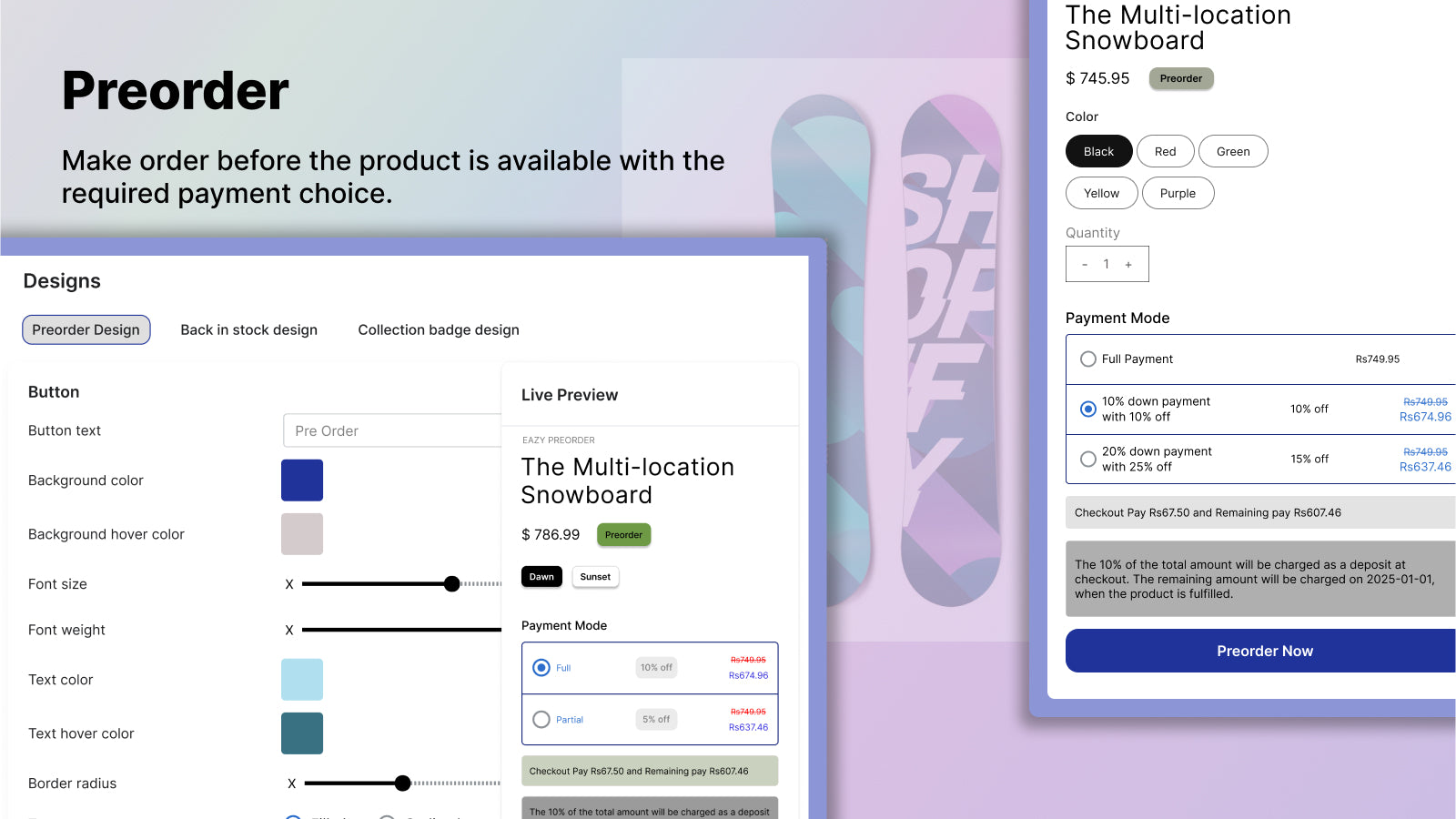 Eazy preorders - Customizable design