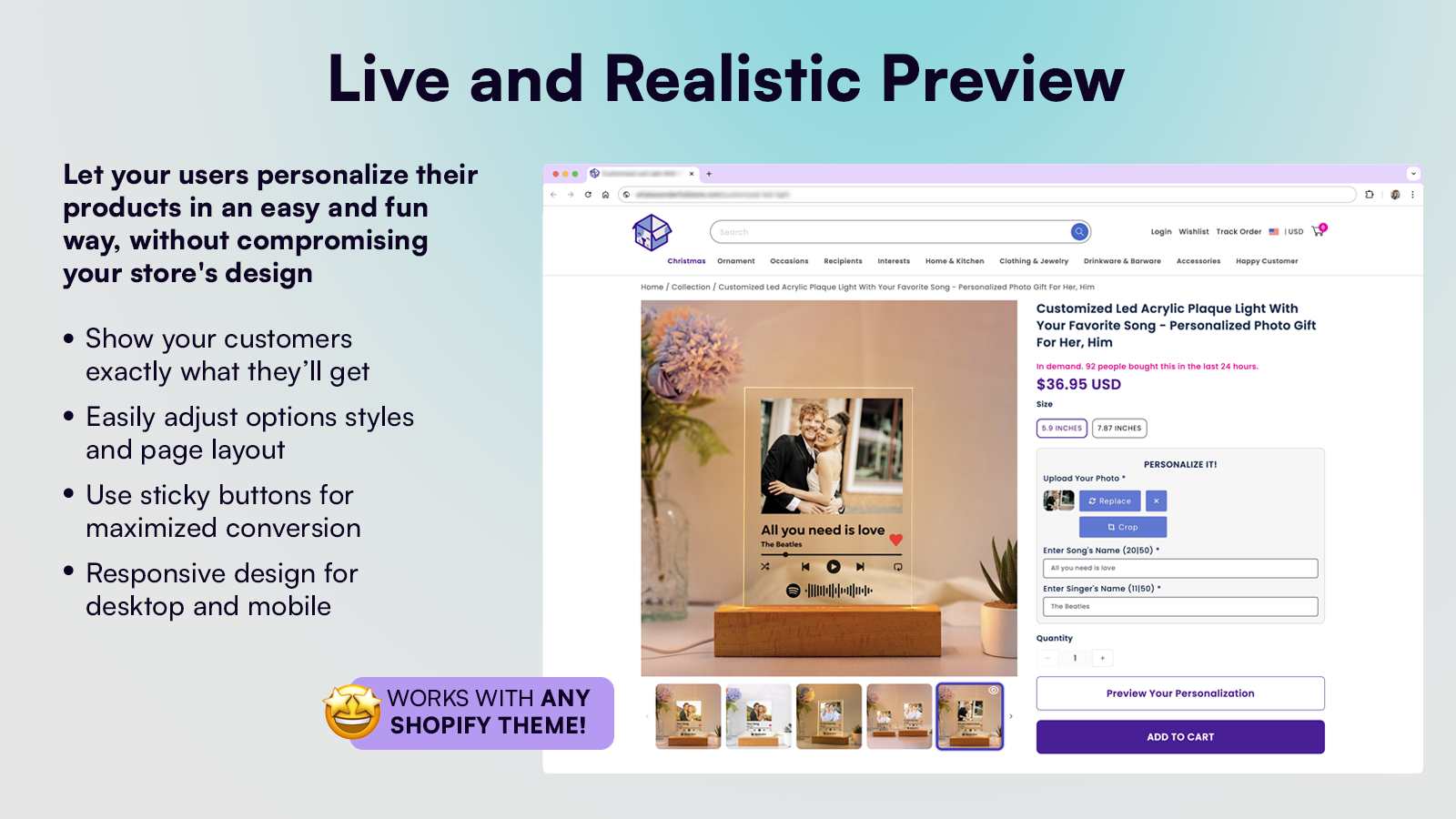 Live & Realistic Previews - Customily Product Customizer