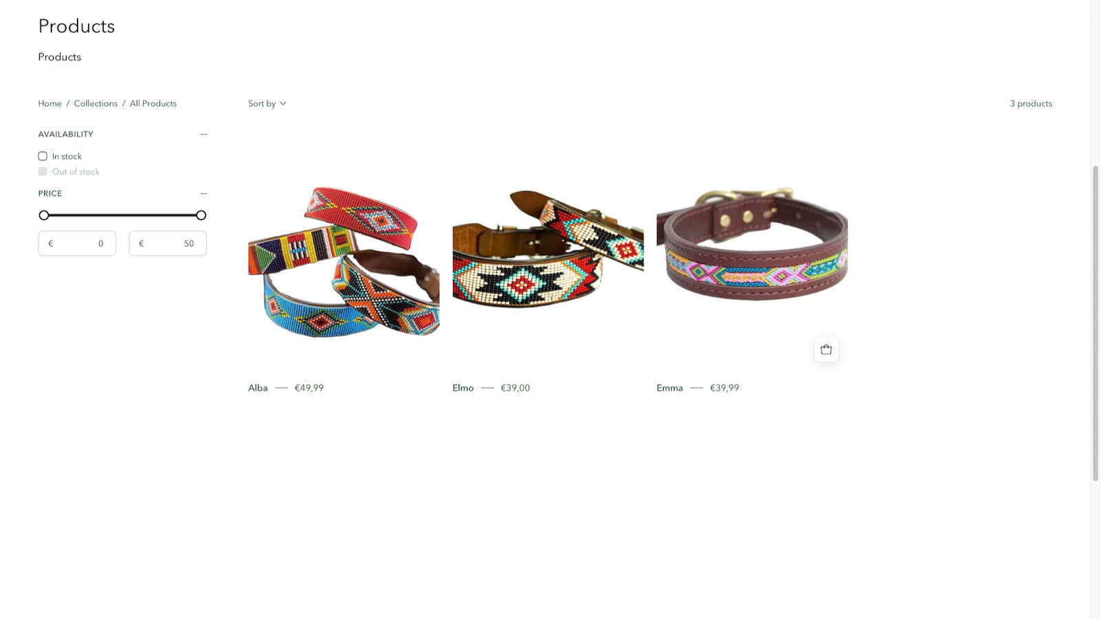 Storefront view with out-of-stock item hidden