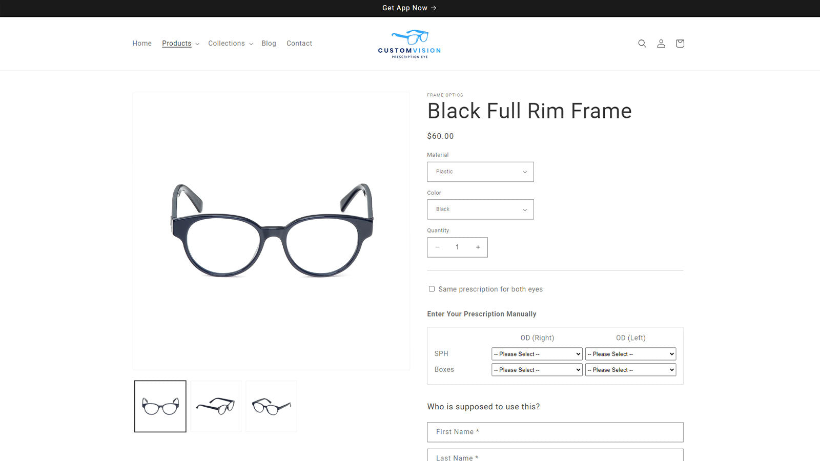 Prescription Form Product Page