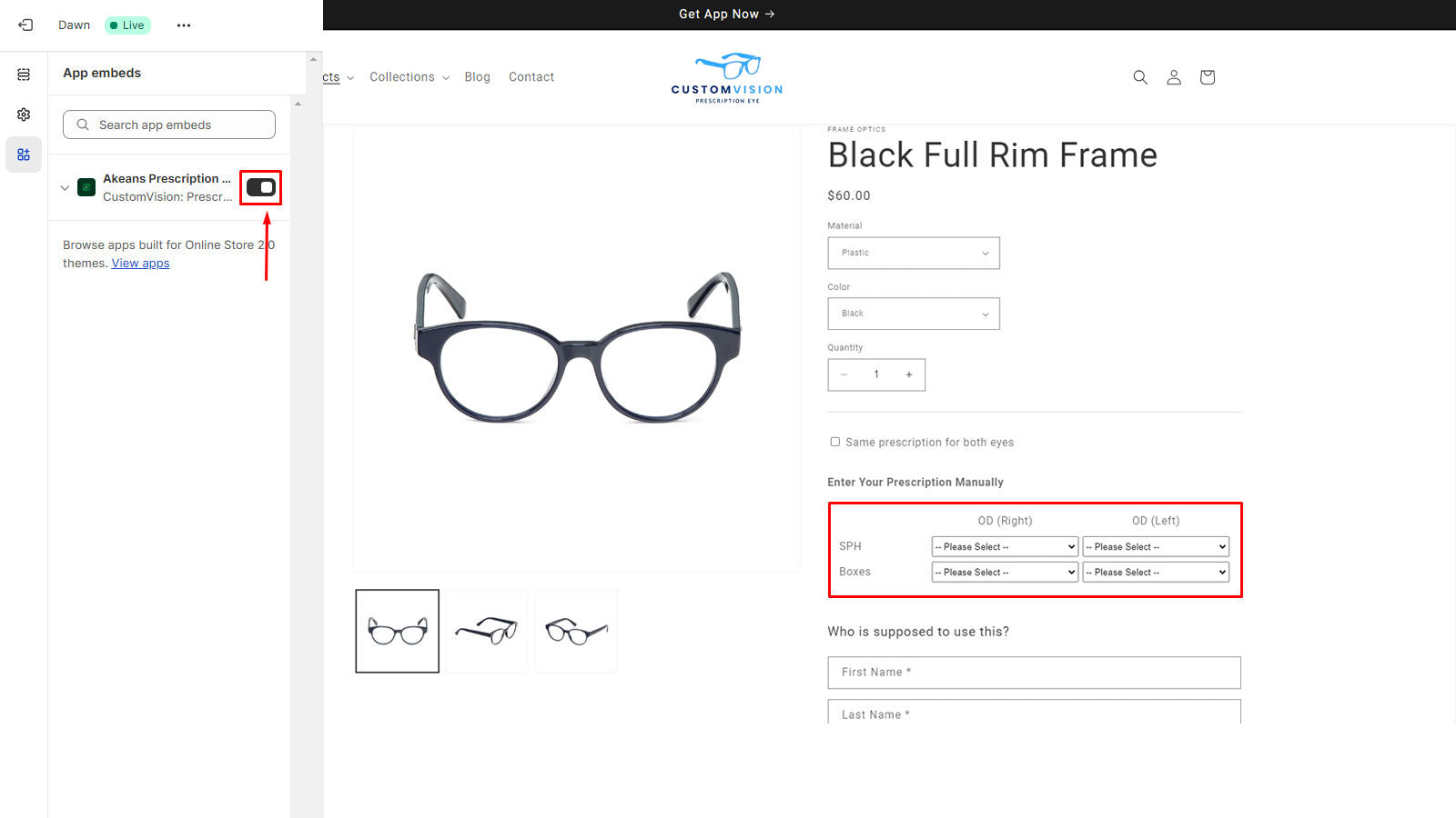Prescription Lens App Embedded