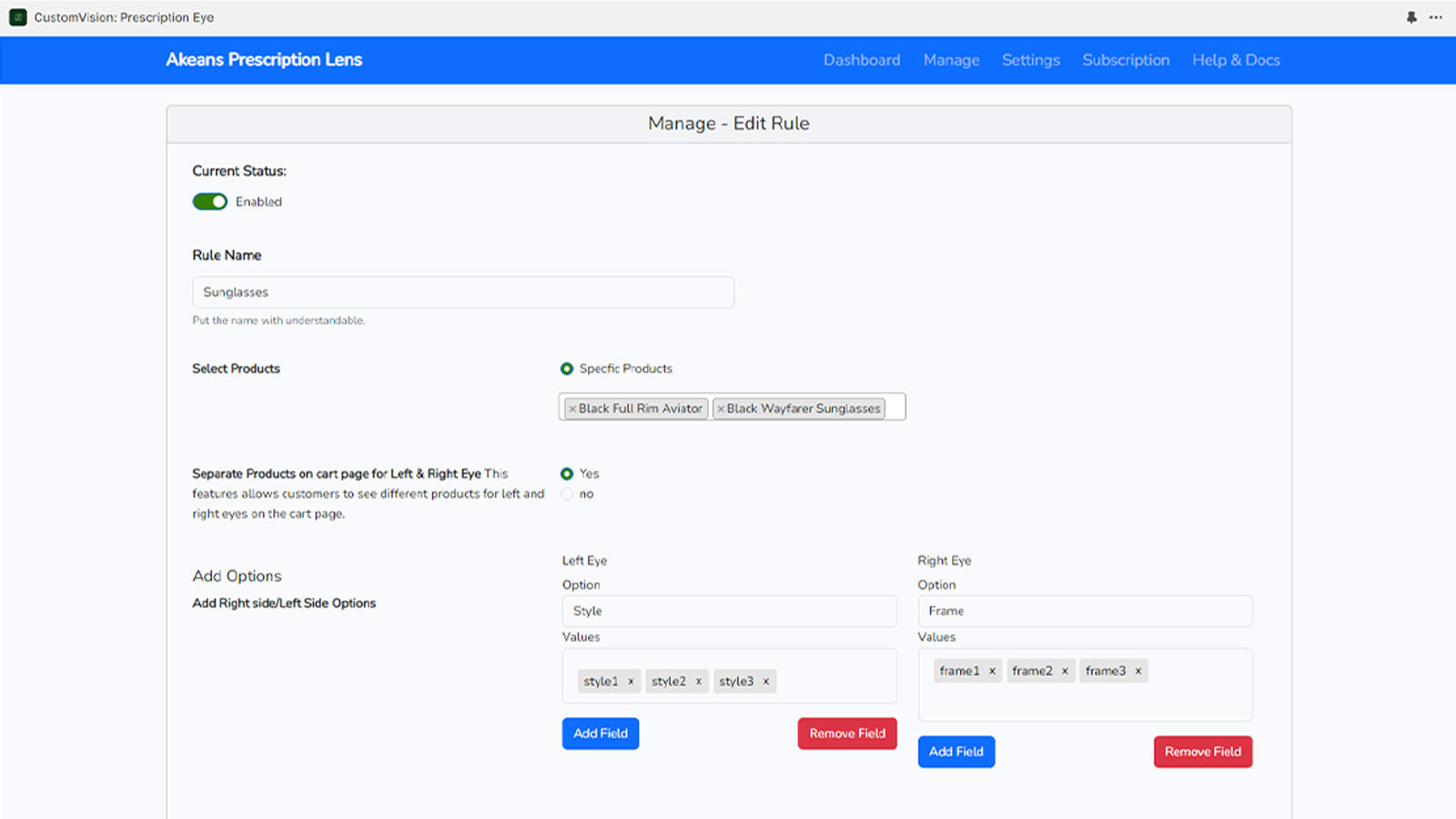 Prescription Edit Rule Form