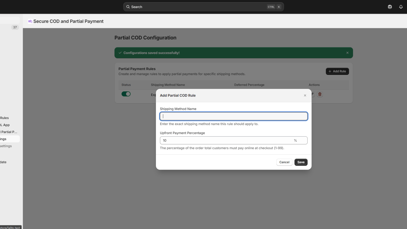 Edit partial COD configuration