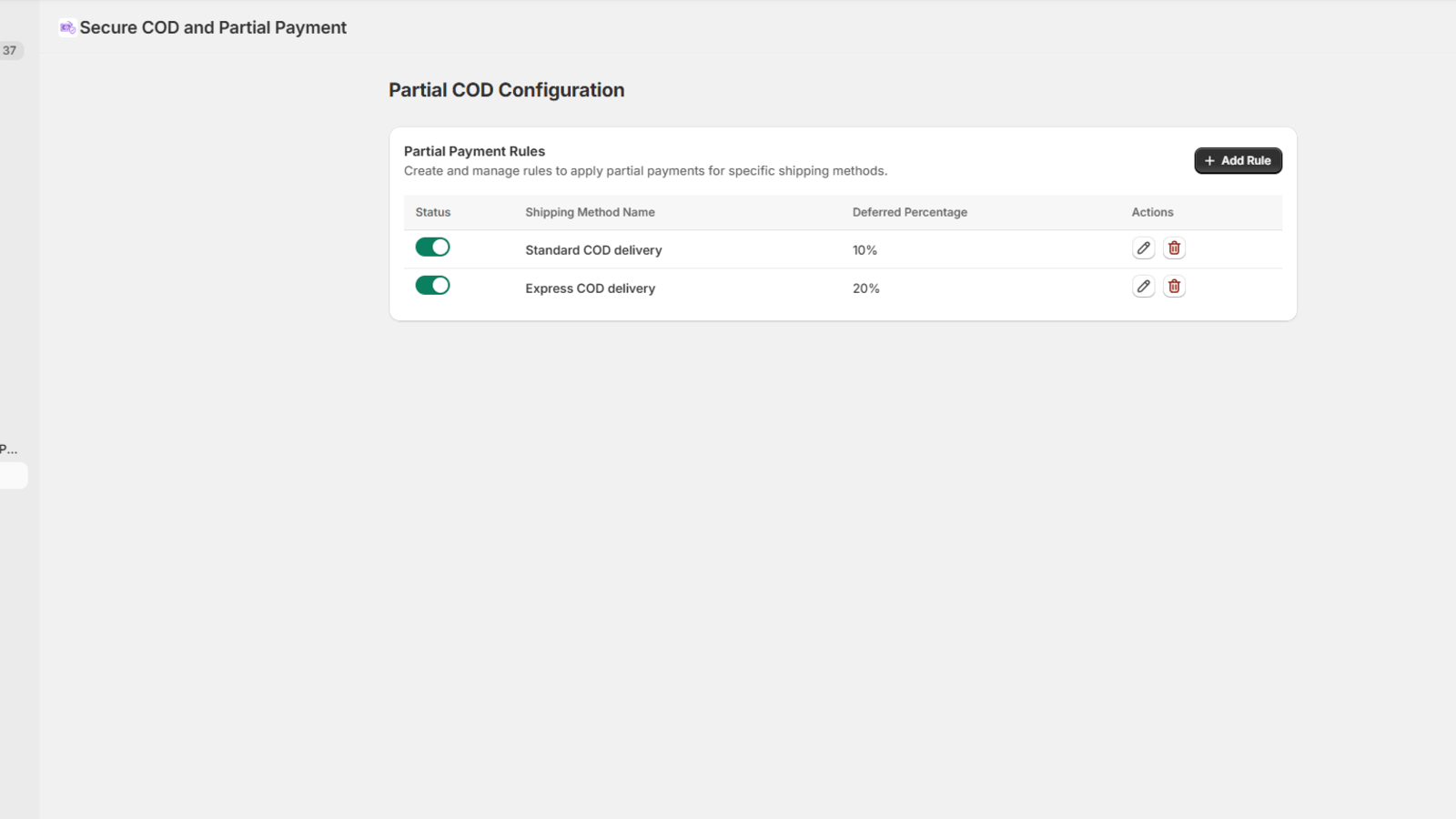 Partial COD configuration