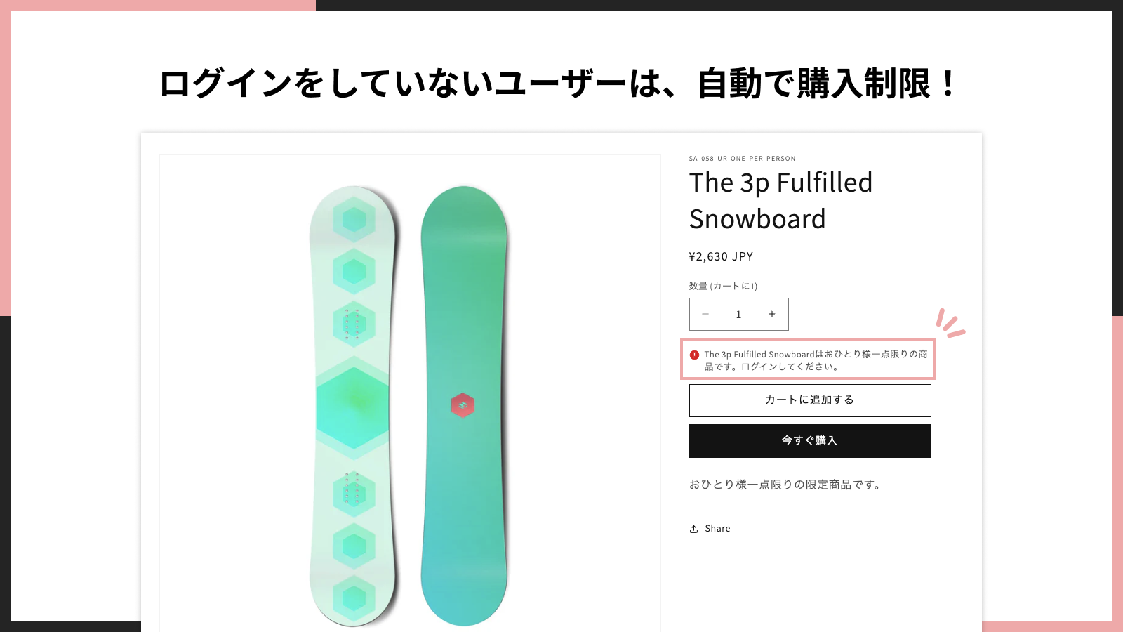 ログインをしていないユーザーは、自動で購入制限！