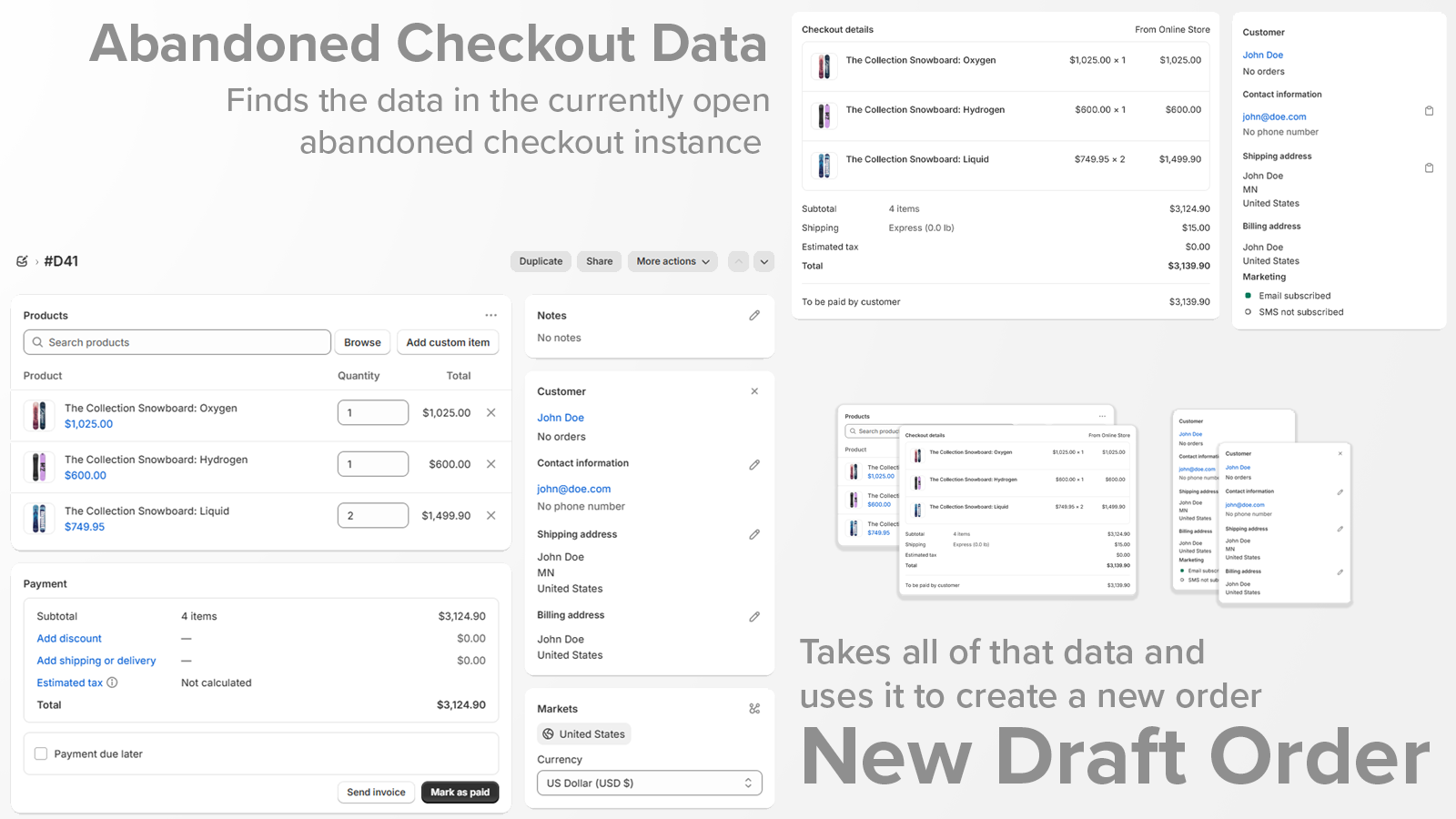 Takes abandoned checkout data and converts it into a draft order