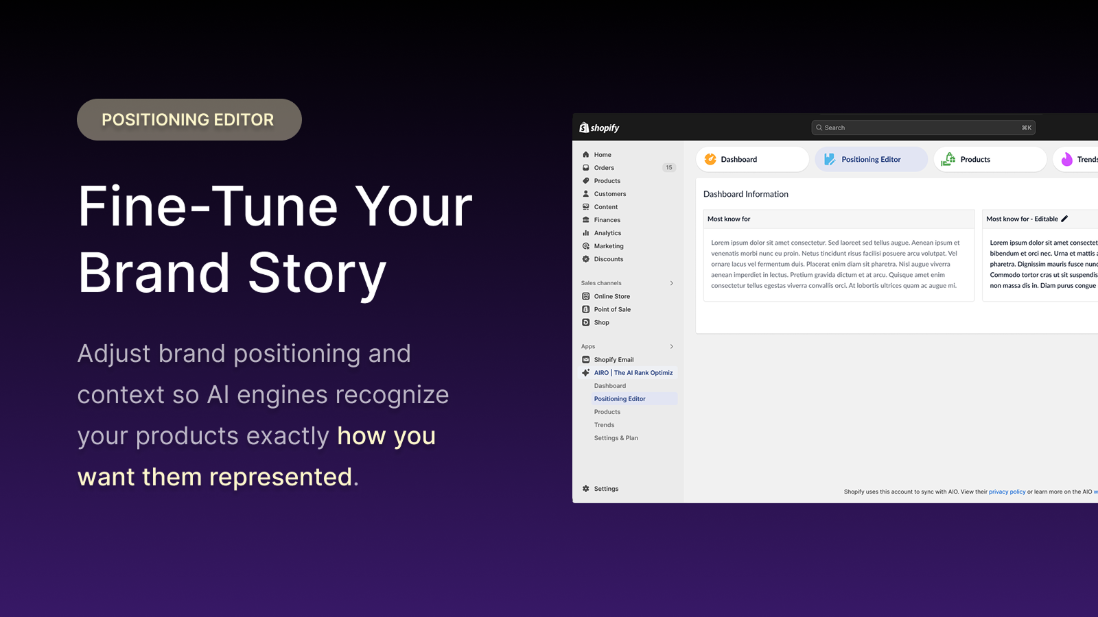 Fine-tune your brand story with our positioning editor