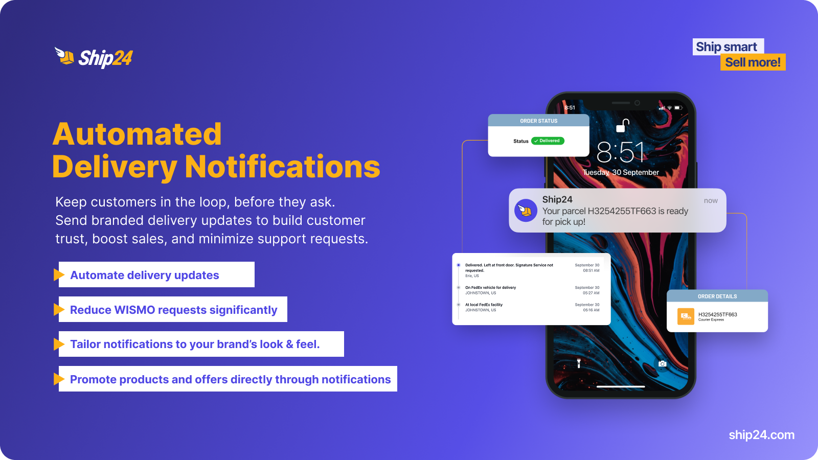 Ship24 delivery notifications feature screenshot and description