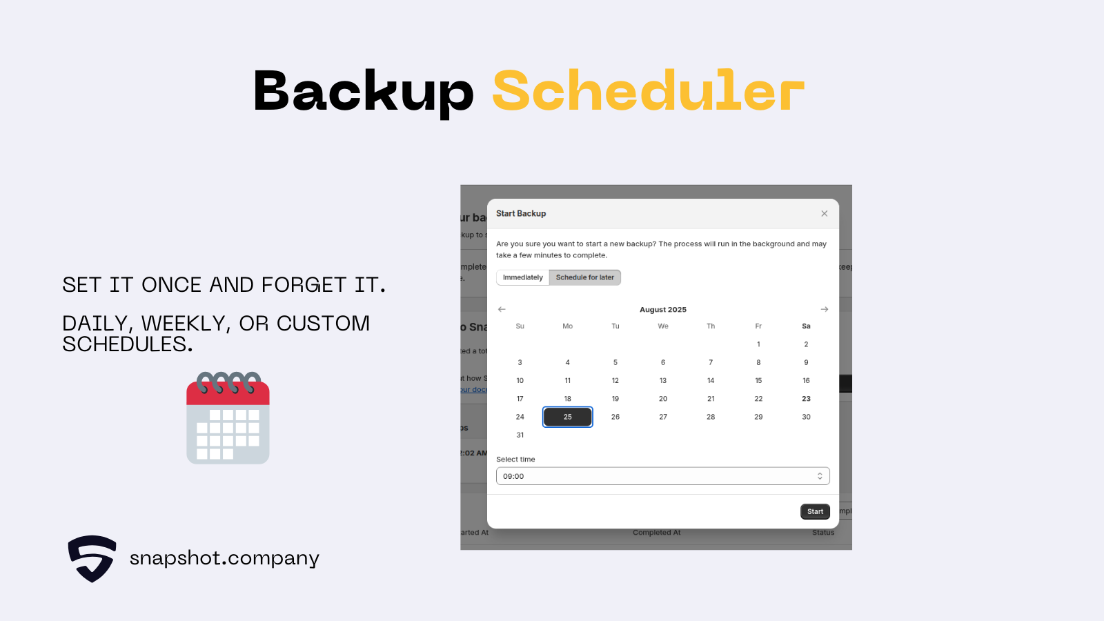 Snapshot backup scheduler information