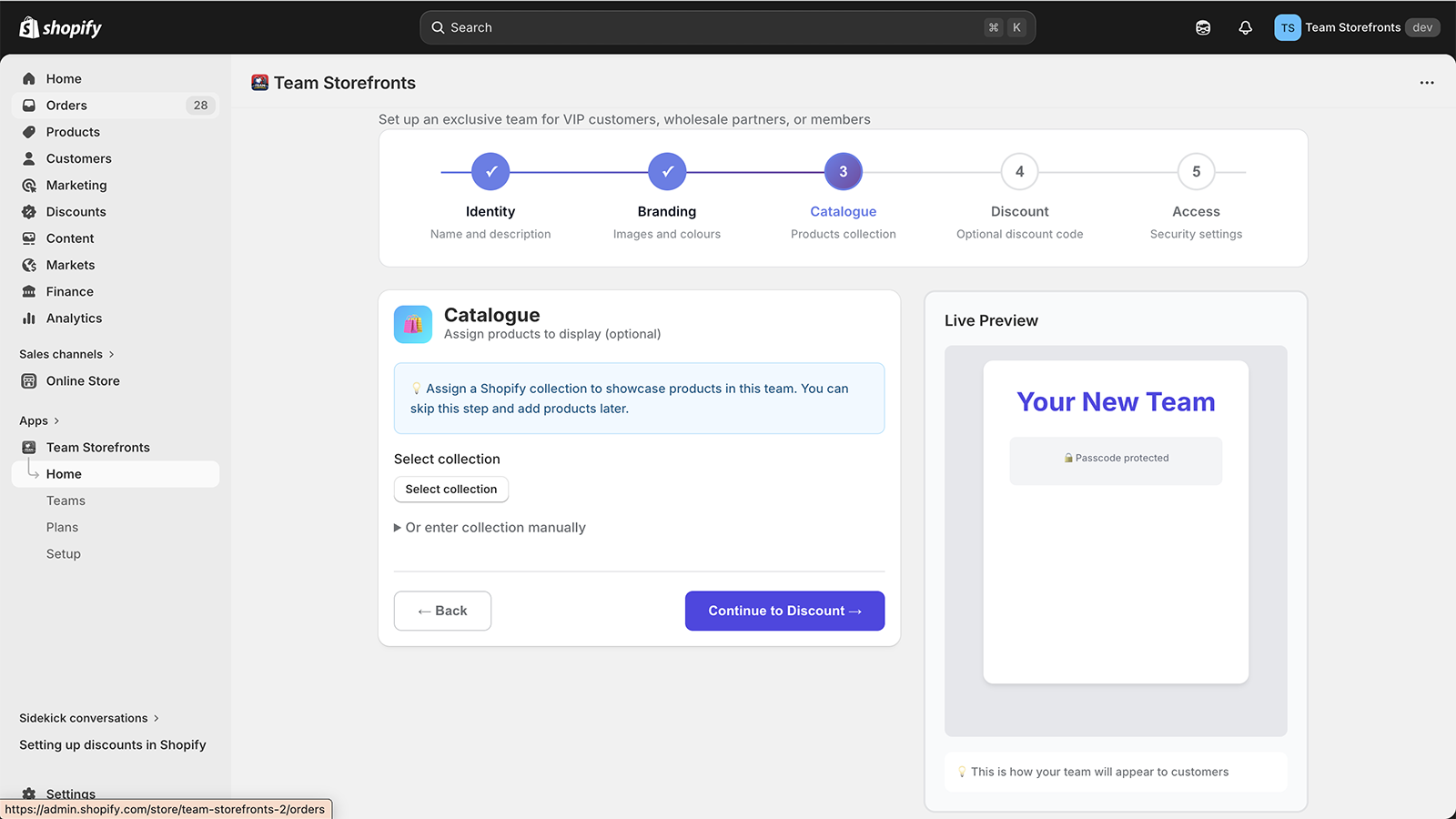 Team setup collection