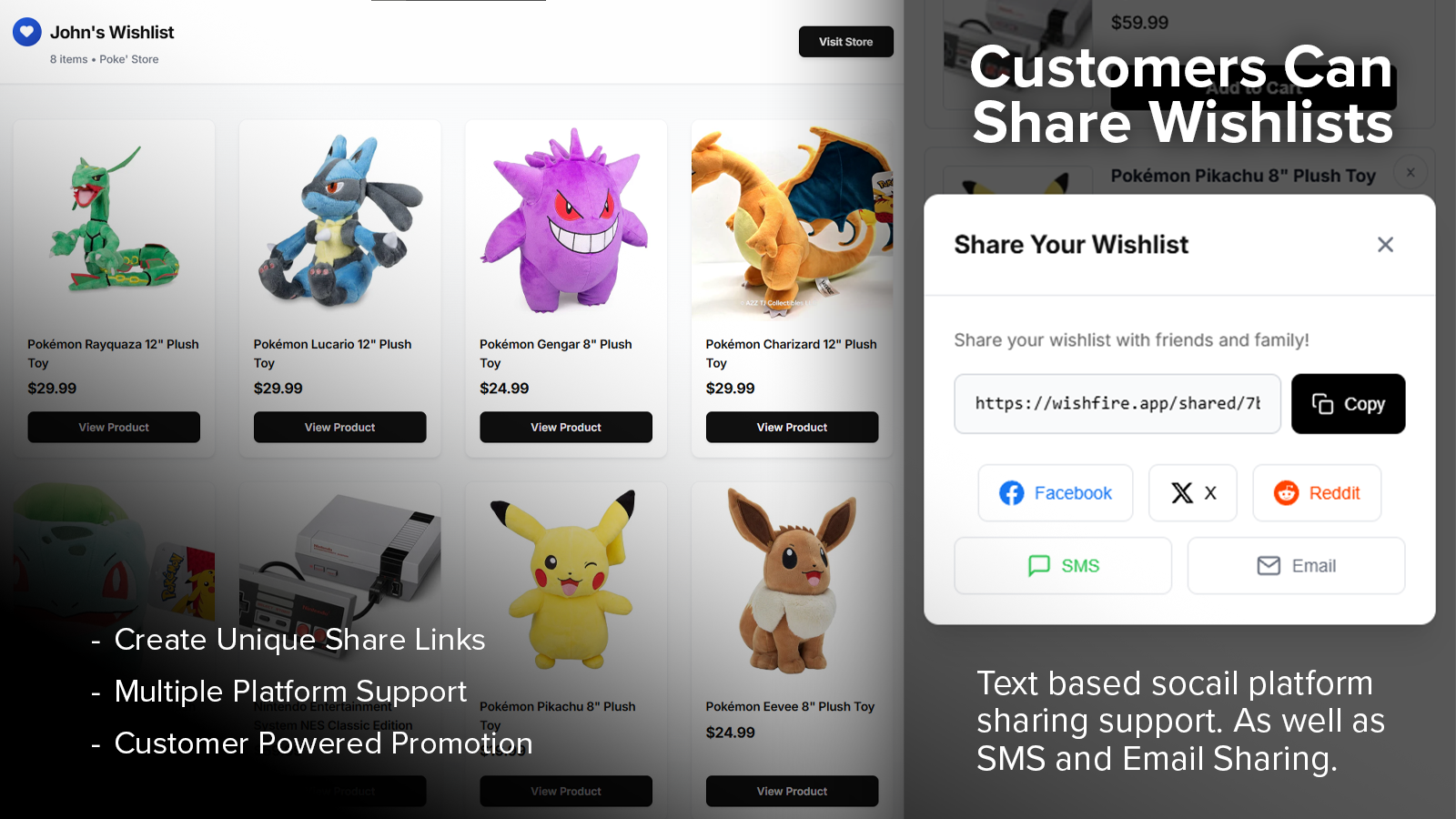 Customers can share their wishlists with others
