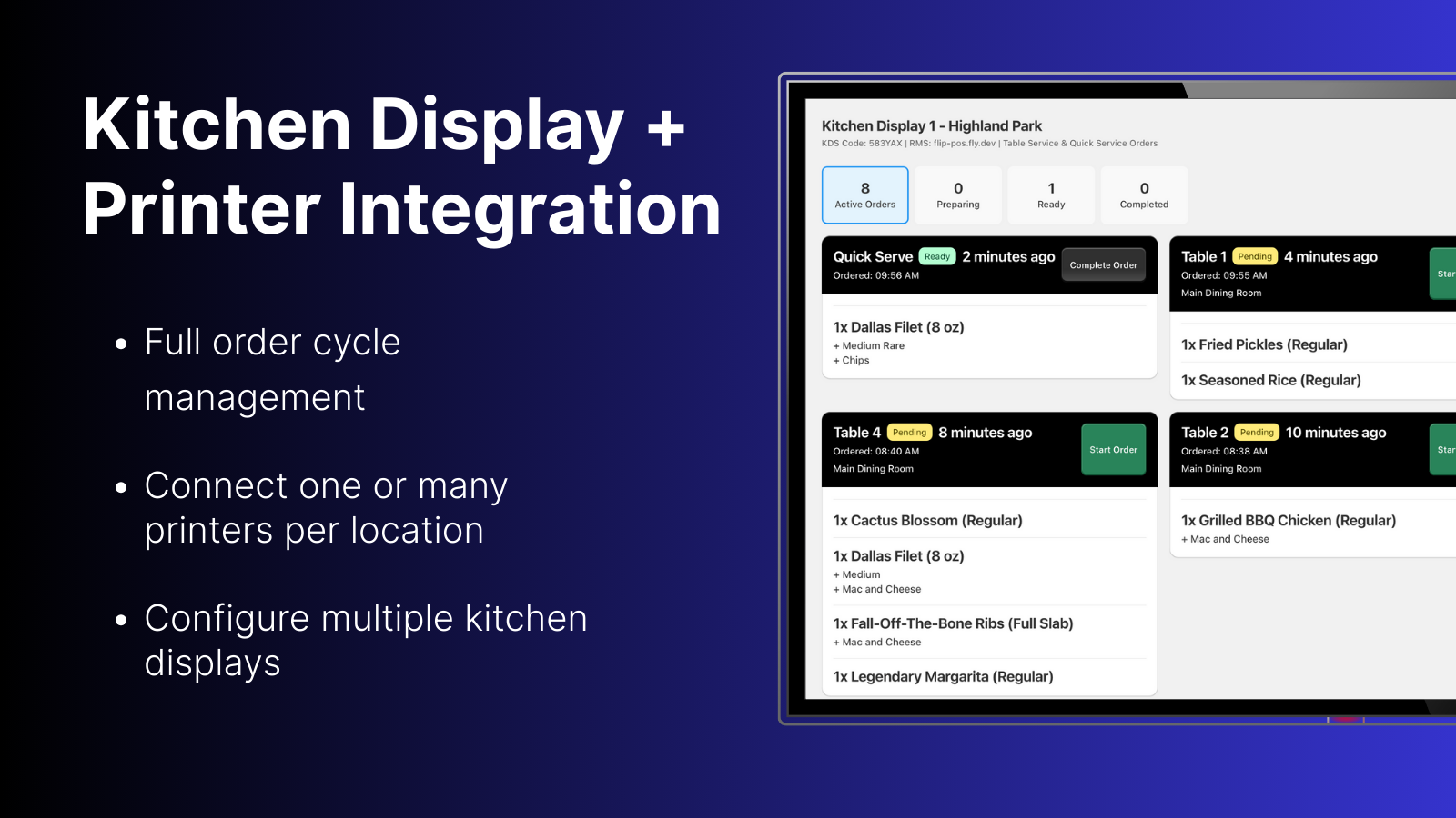 Kitchen Display and Printer Integration