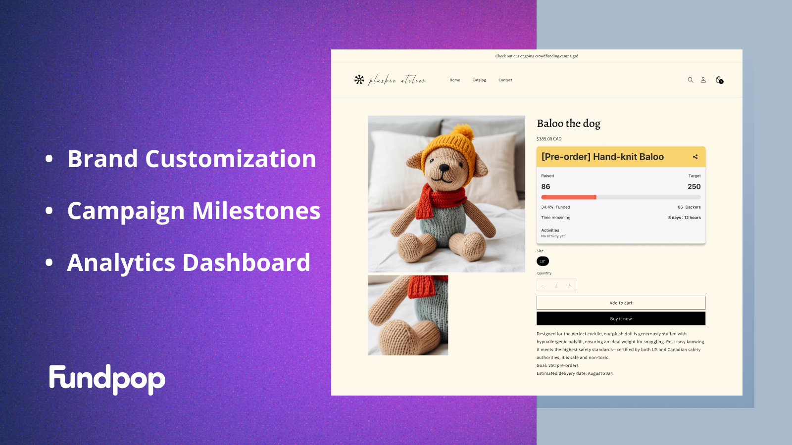Easily display crowdfunding campaign progress on your store