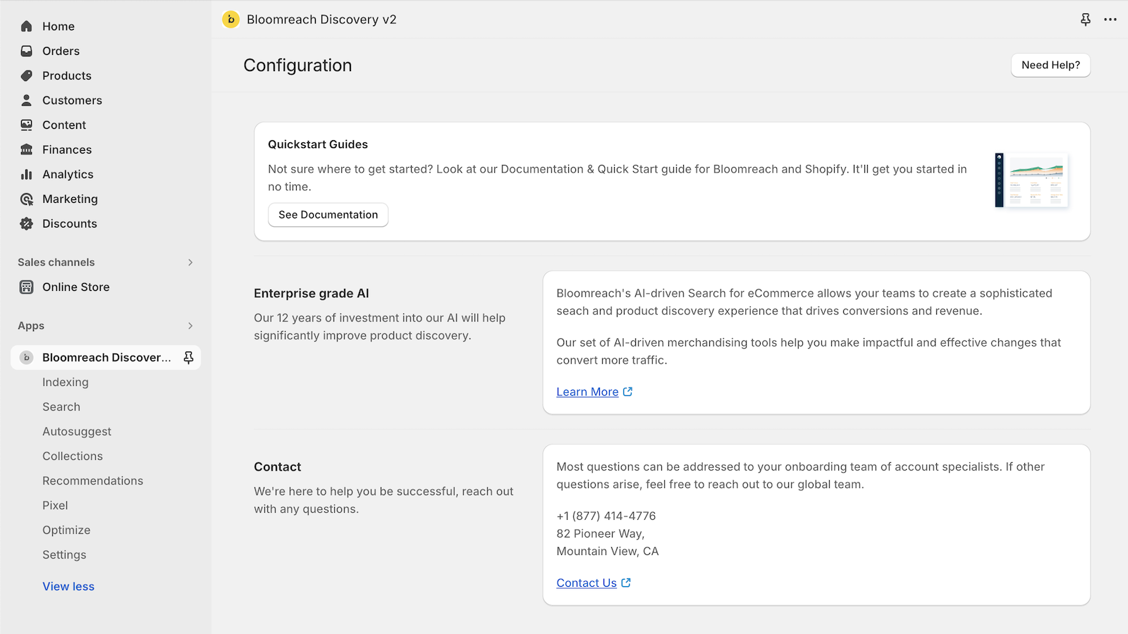 Bloomreach Discovery v2 Dashboard