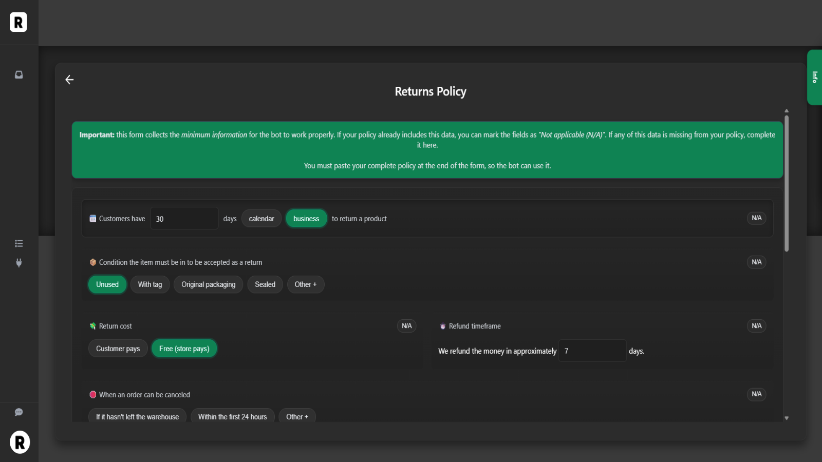 Configura reglas de tienda para respuestas automáticas precisas