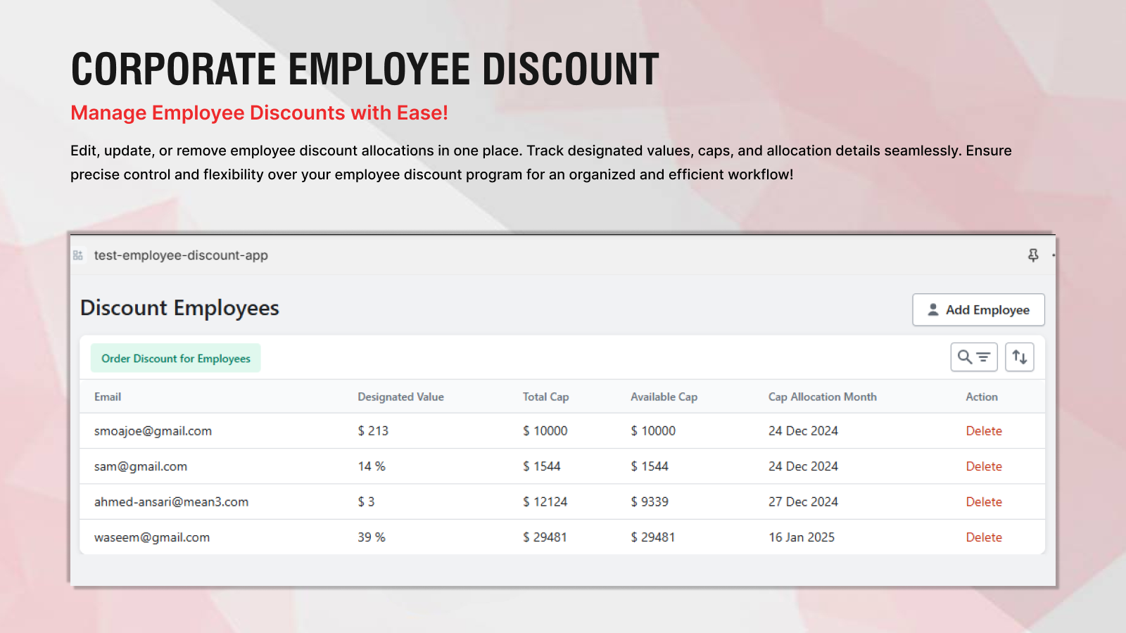 Easily edit employee discounts with Mean3 employee discount app